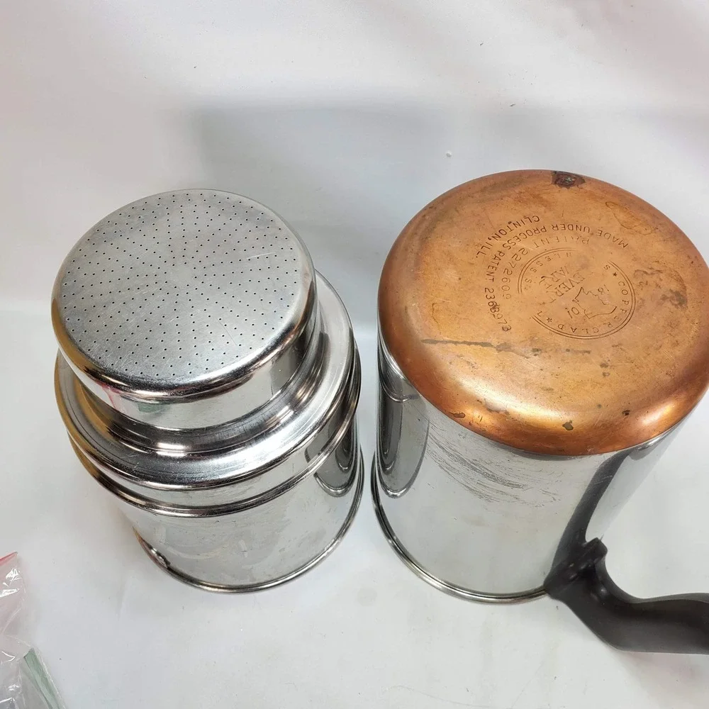 Revere Ware Drip Coffee Maker Silver 8 Cup Copper Clad 1801 Vintage MCM